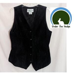 Vtg Explorations Black Leather Vest Large Boho Dark Cottage Goth Western L1